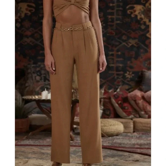 12th Tribe Little Secrets Mocha Linen Trousers Size Large - Picture 15 of 15